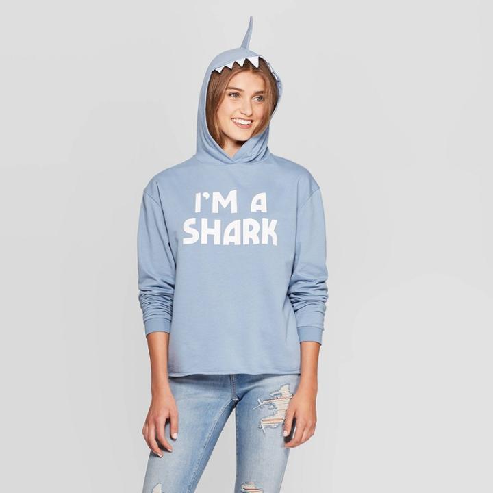 Fifth Sun Women's I'm A Shark Hooded Sweatshirt (juniors') - Blue Gray M,