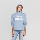 Fifth Sun Women's I'm A Shark Hooded Sweatshirt (juniors') - Blue Gray M,