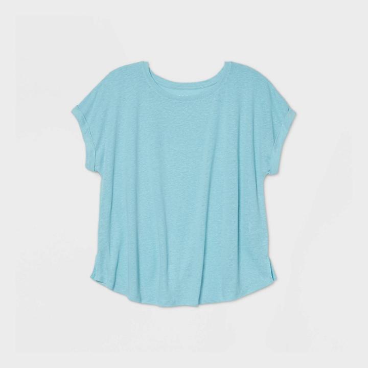 Women's Plus Size Short Sleeve Scoop Neck Linen T-shirt - Ava & Viv Turquoise