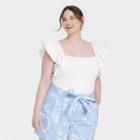Women's Plus Size Ruffle Top - A New Day White