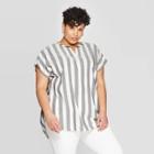 Women's Plus Size Striped Short Sleeve V-neck Popover - Ava & Viv White/gray