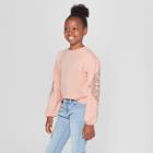 Girls' French Terry Embroidered Long Sleeve T-shirt - Art Class Peach