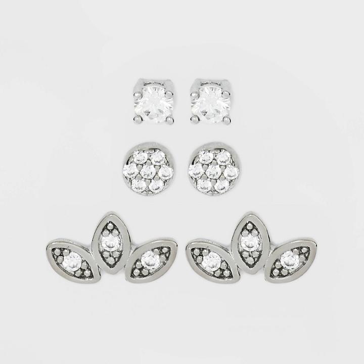 Sterling Silver Cubic Zirconia Marquise And Stud Earring Set 3pc - A New Day