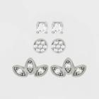 Sterling Silver Cubic Zirconia Marquise And Stud Earring Set 3pc - A New Day