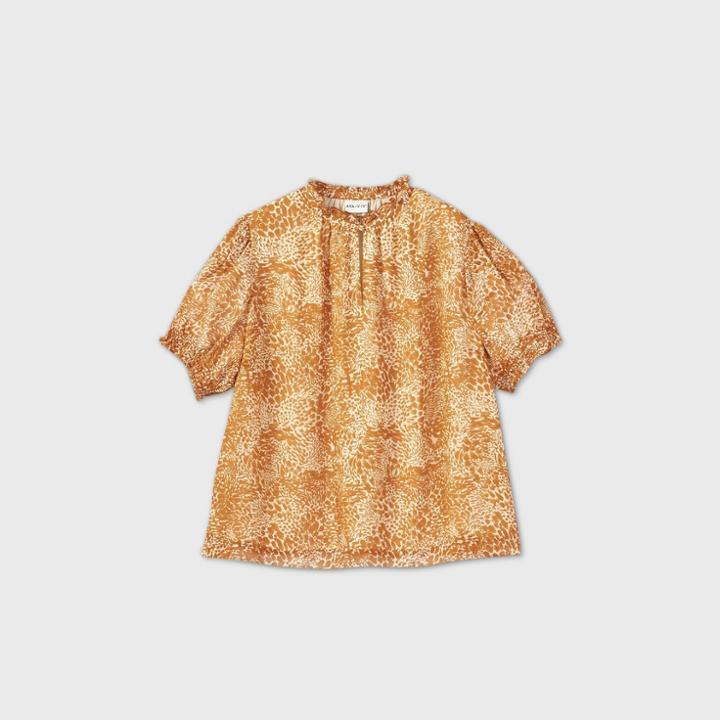 Women's Plus Size Leopard Print Puff Short Sleeve Blouse - Ava & Viv Orange X