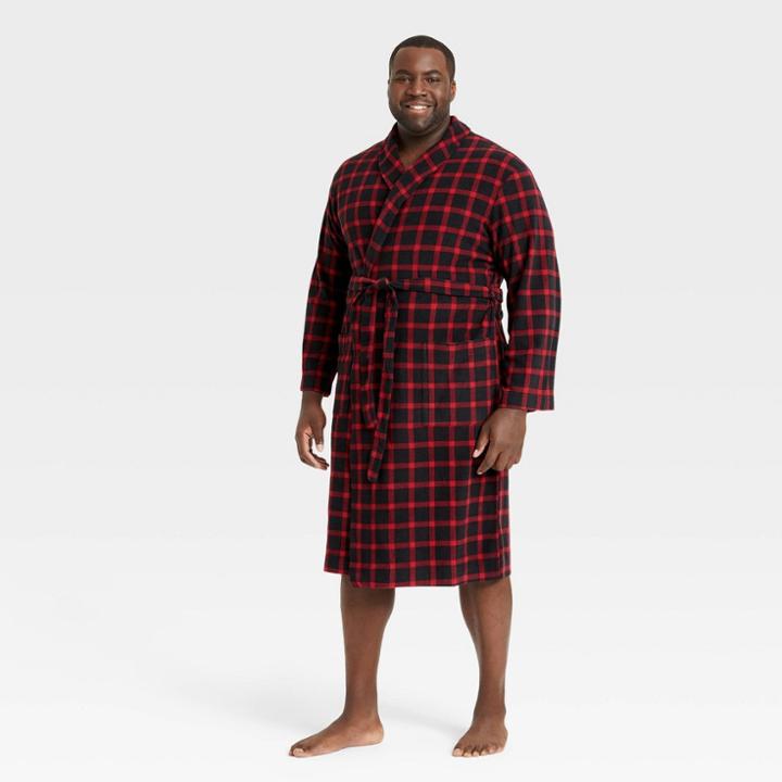 Men's Big & Tall Plaid Microfleece Robe - Goodfellow & Co Red