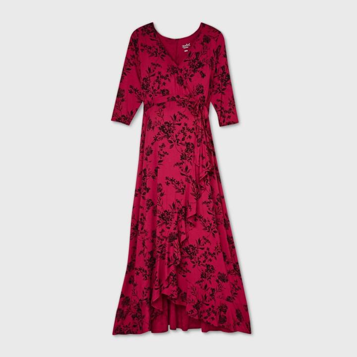 Floral Print 3/4 Sleeve Knit Wrap Maternity Dress - Isabel Maternity By Ingrid & Isabel Red