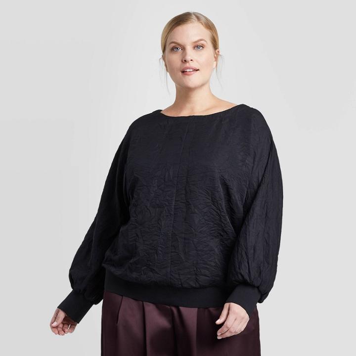 Women's Plus Size Textured Long Sleeve Crewneck Top - Prologue Black 1x, Women's,