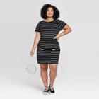 Women's Plus Size Striped Short Sleeve Interlock T-shirt Dress - Ava & Viv Black X, Women's