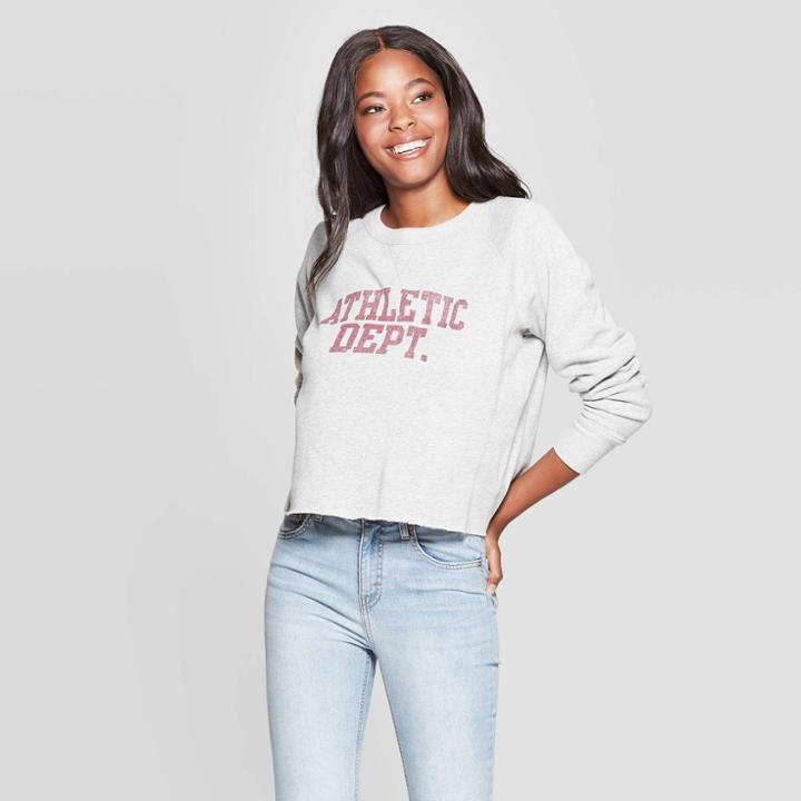 Grayson Threads Women's Athletic Dept Long Sleeve Cropped Graphic Sweatshirt (juniors') - Gray - L, Women's,
