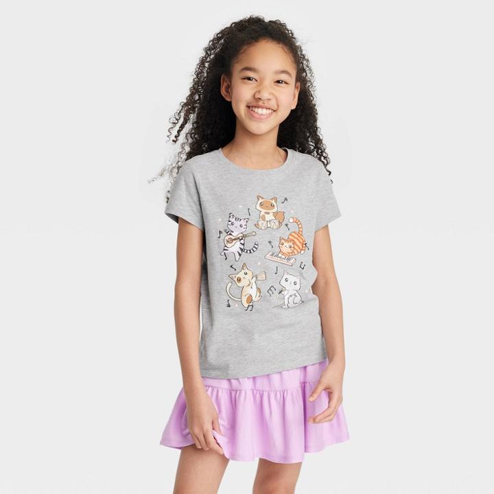 Girls' Short Sleeve 'cat Band' Graphic T-shirt - Cat & Jack Gray