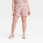 Women's Plus Size Button Detail Paperbag Shorts - Who What Wear Cream Floral 14w, Ivory Floral