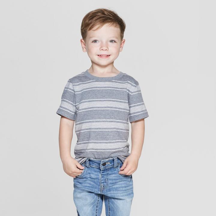 Toddler Boys' Stripe Short Sleeve T-shirt - Cat & Jack Heather Gray