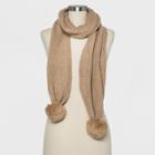 Women's Ribbed Poms Scarf - A New Day Oatmeal Heather
