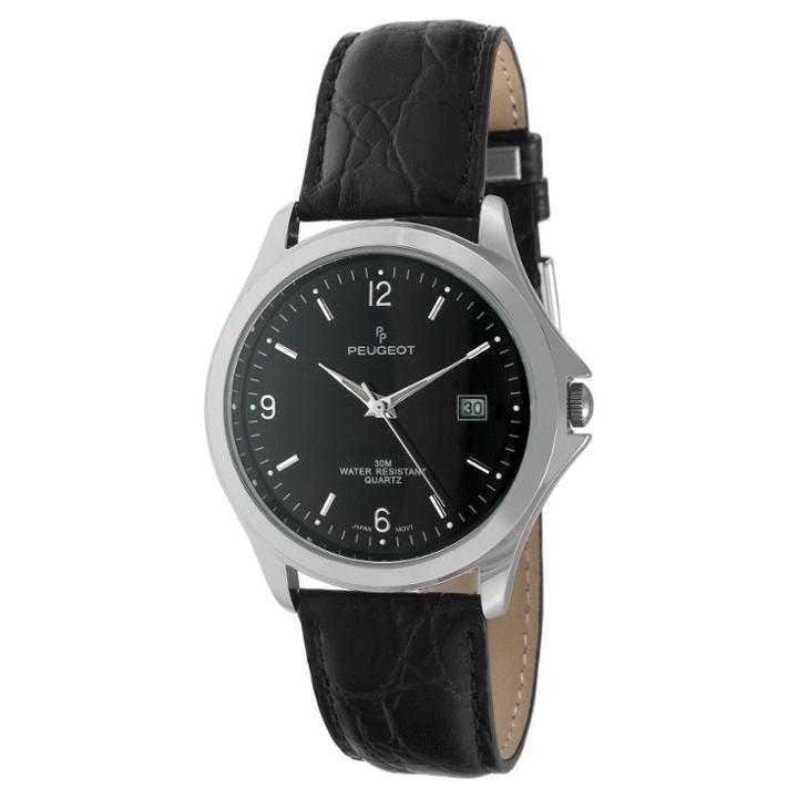 Peugeot Watches Peugeot Men's Round Black Leather