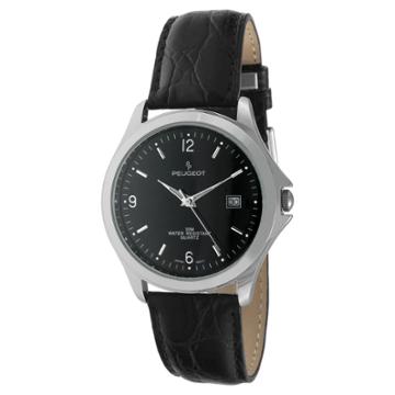 Peugeot Watches Peugeot Men's Round Black Leather