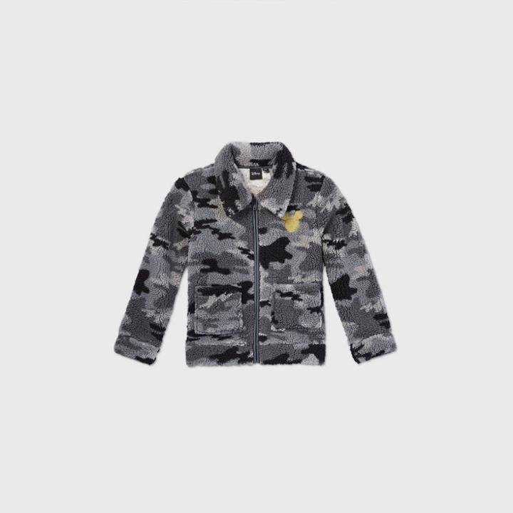 Boy's Disney Mickey Camo Print Zip-up Family Fleece Jacket - Gray