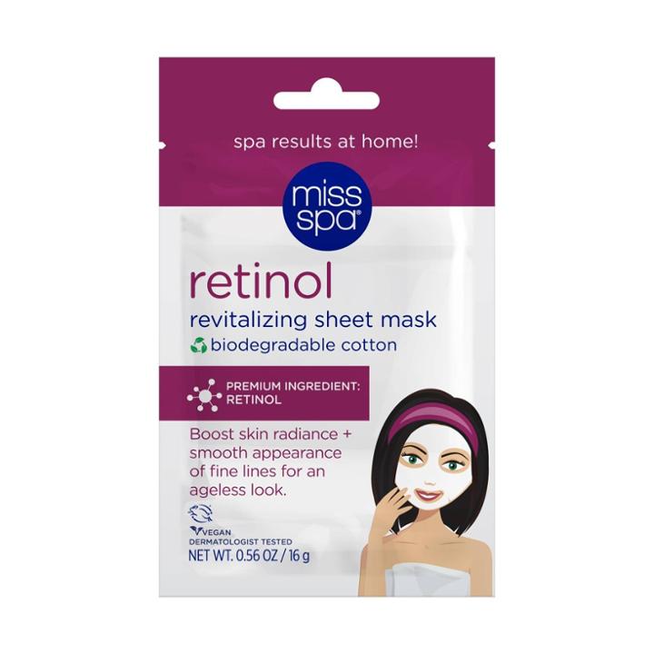 Miss Spa Retinol 100% Cotton Biodegradable Sheet Mask - 4pk/0.56 Fl Oz