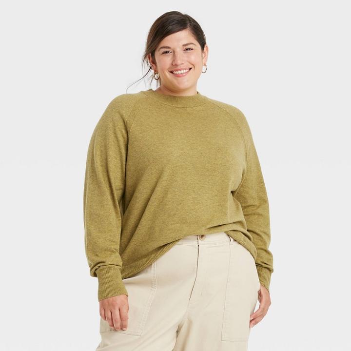 Women's Plus Size Crewneck Light Weight Pullover Sweater - A New Day Green
