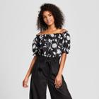 Women's Short Sleeve Embroidered Bardot Top - Who What Wear Black/white
