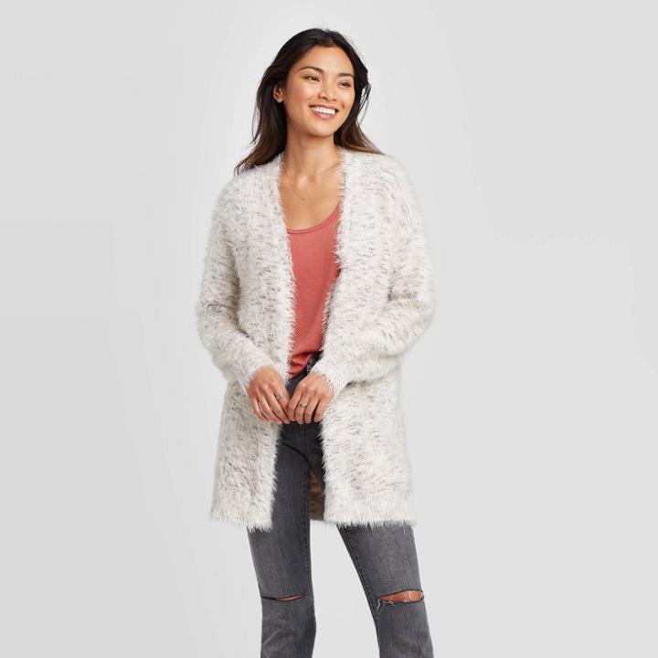 Women's Striped Long Sleeve Eyelash Cardigan - Knox Rose White