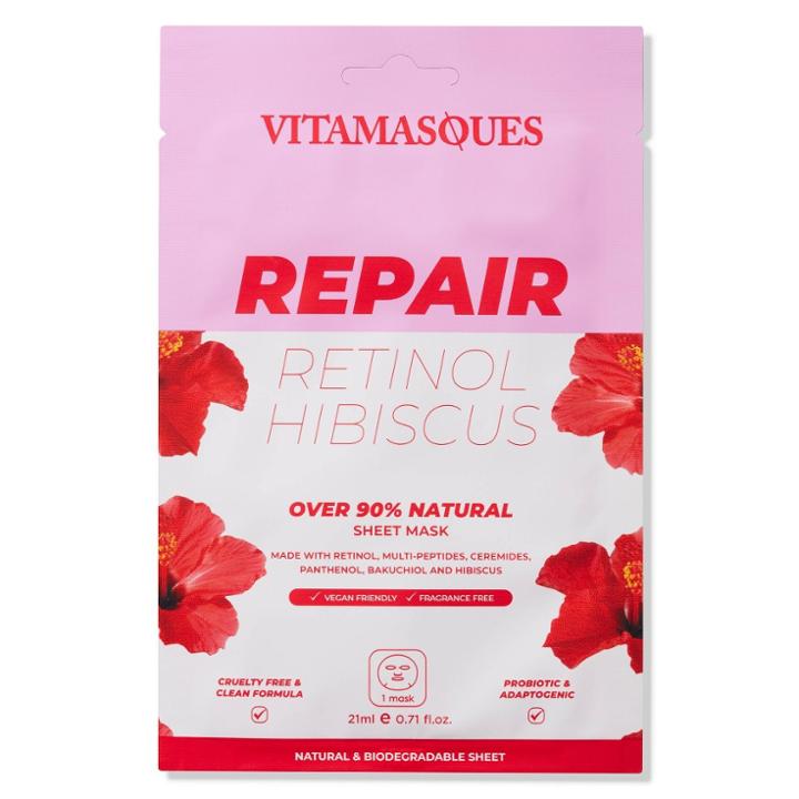 Vitamasques Repair Retinol Hibiscus Biodegradable Sheet Mask & Eco Pouch
