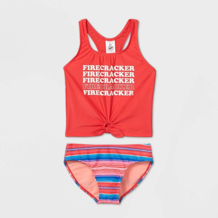 Girls' Sparkle And Shine Tankini Set - Art Class Coral
