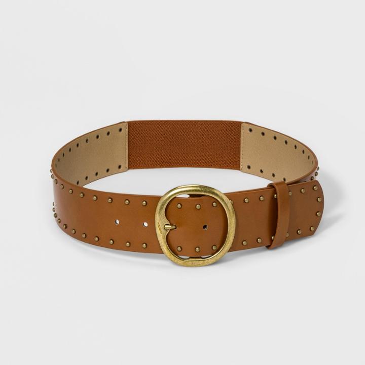 Women's Casual Stud Stretch Belt - Universal Thread Brown