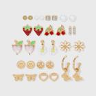 Girls' 15pk Earring Set With Fruit Studs And Hoops With Butterfly Charms - Art Class , Nickel