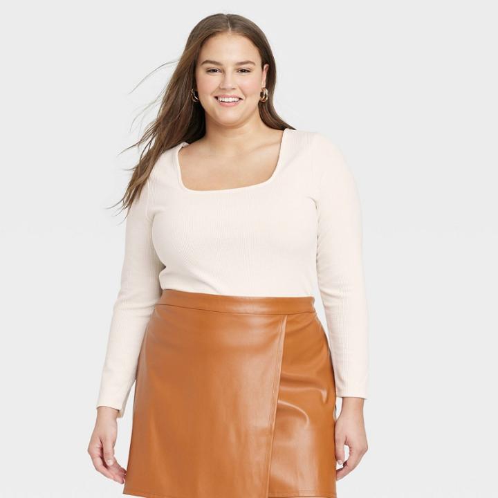 Women's Plus Size Slim Fit Bodysuit - A New Day Cream