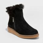 Women's Sonja Microsuede Faux Fur Sneakers Fashion Boots - A New Day Black