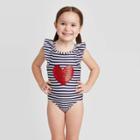 Toddler Girls' Stripe Heart One Piece Swimsuit - Cat & Jack Navy