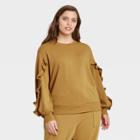 Women's Plus Size Ruffle Scoop Neck Sleeve Pullover Sweater - Who What Wear Brown