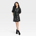 Women's Puff Short Sleeve Faux Leather A-line Dress - A New Day Black