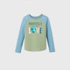 Girls' 'protect What You Love' Long Sleeve Graphic Baseball T-shirt - Cat & Jack Army Green/teal Xs, Green/green/blue