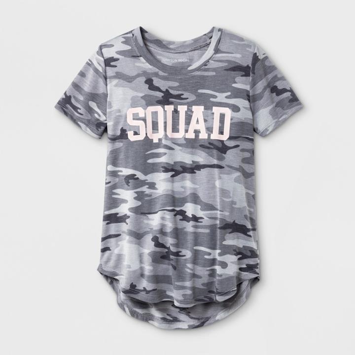 Grayson Social Girls' 'squad' Camo Short Sleeve T-shirt - Heather Gray
