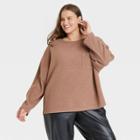 Women's Plus Size Long Sleeve Ottoman T-shirt - A New Day Brown