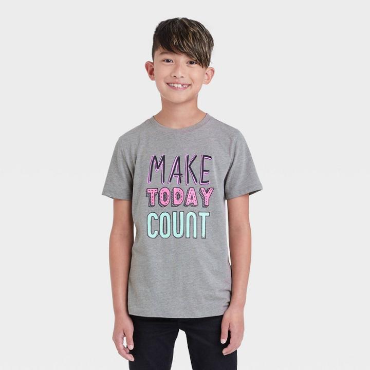 Boys' 'make Today Count' Graphic Short Sleeve T-shirt - Cat & Jack Heather Gray