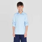 Boys' Long Sleeve Interlock Uniform Polo Shirt - Cat & Jack Light Blue L, Boy's,