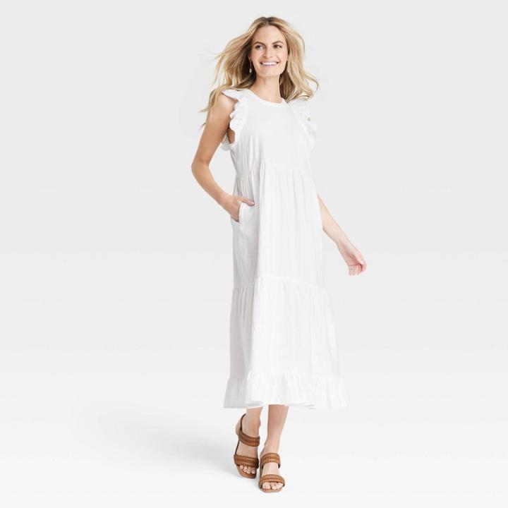 Women's Gauze Flutter Short Sleeve Dress - Universal Thread White