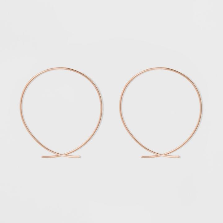 Rose Plated Open Wire Hoop Earrings 14kt - A New Day Rose
