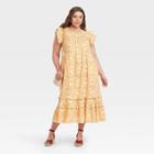 Women's Plus Size Floral Print Ruffle Sleeveless Dress - Universal Thread Yellow