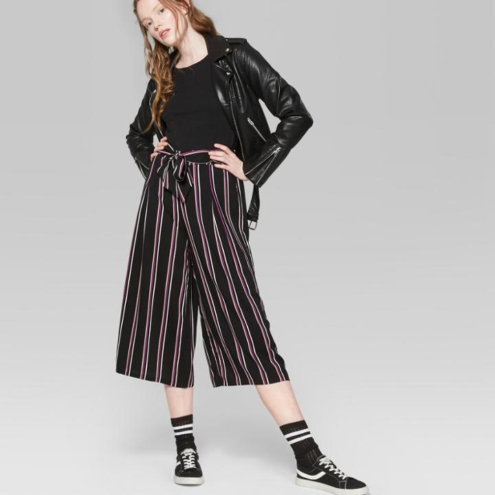 Women's Sash Tie Wide Leg Crop Pants - Wild Fable Black