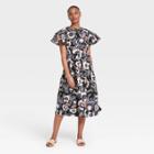 Women's Floral Print Flutter Short Sleeve A-line Dress - Who What Wear