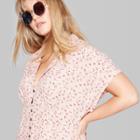 Women's Plus Size Floral Short Sleeve Collared Button-down Dress - Wild Fable Blush