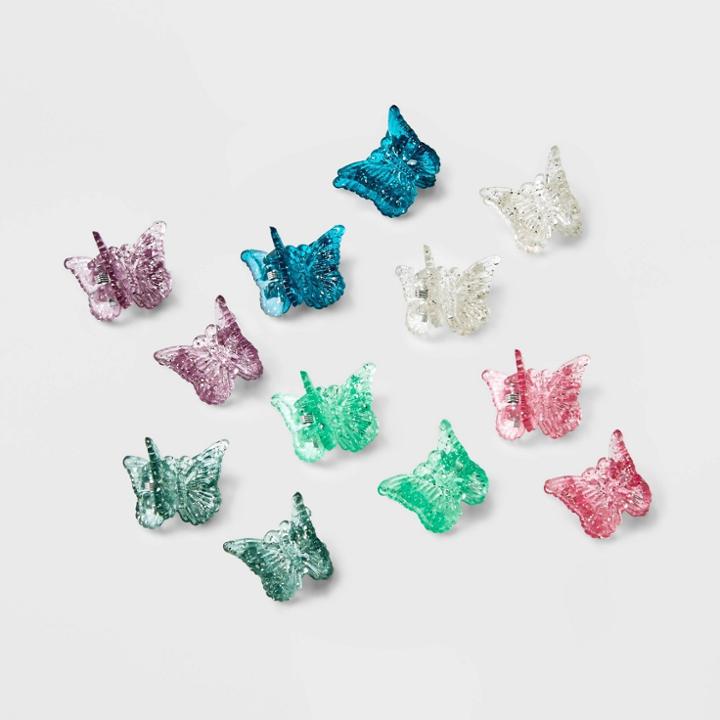 Girls' 12pk Glitter Butterfly Clips - Art Class Green/purple/blue