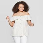 Women's Plus Size Short Sleeve Off The Shoulder Button-front Blouse - Universal Thread Natural