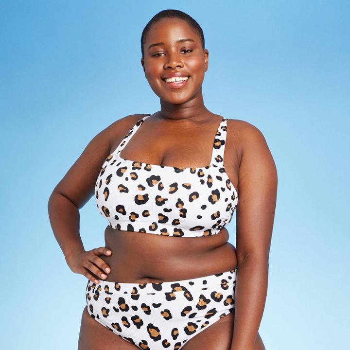 Juniors' Plus Size Ribbed Bralette Bikini Top - Xhilaration White Animal Print
