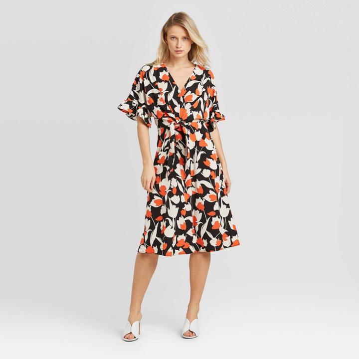 Women's Floral Print Flutter Elbow Sleeve Tie Waist Dress - Who What Wear Cream Xs, Women's, Ivory