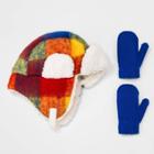 Toddler Boys' Plaid Hat And Glove Set - Cat & Jack Blue/red